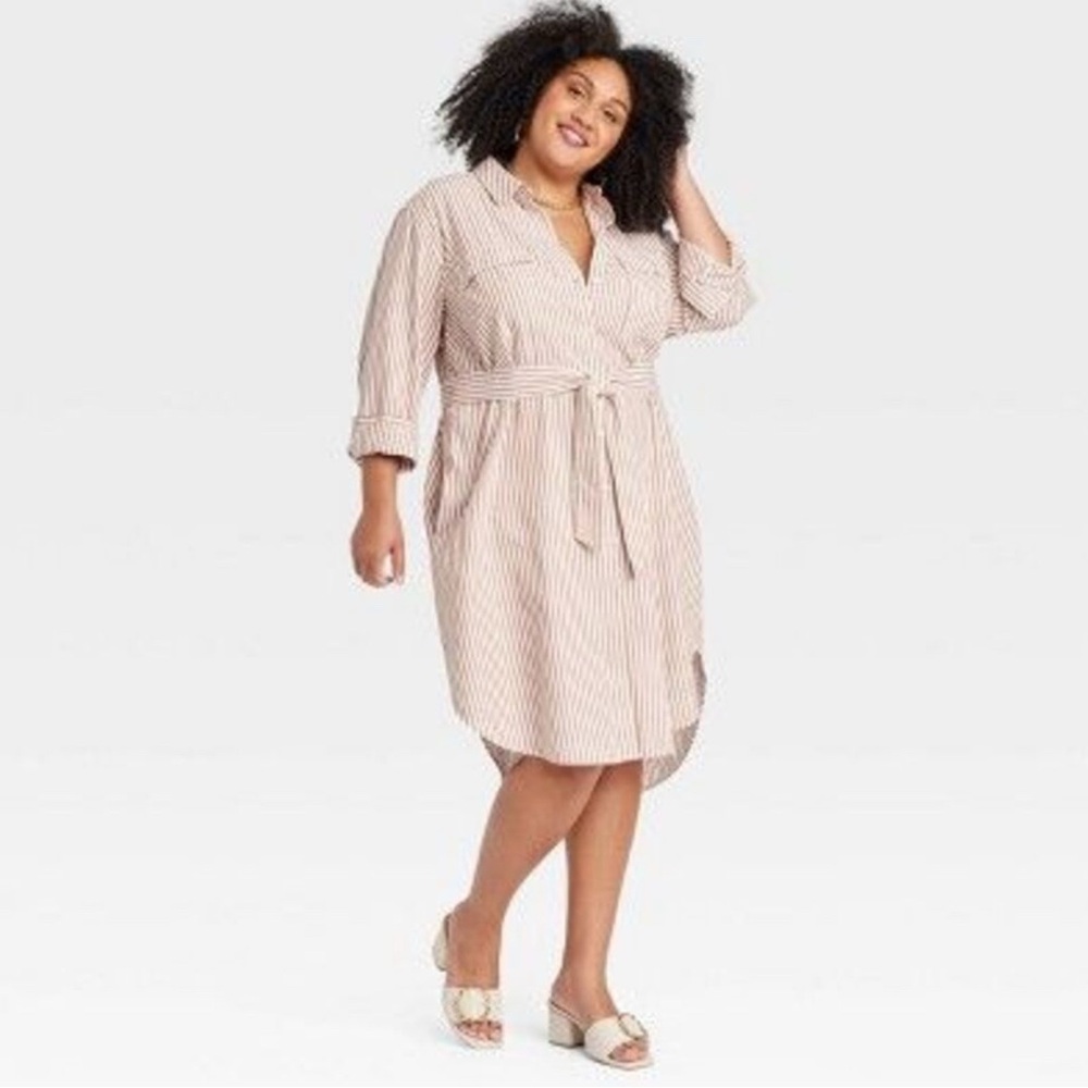 Ava & Viv Tan and White Striped Dress